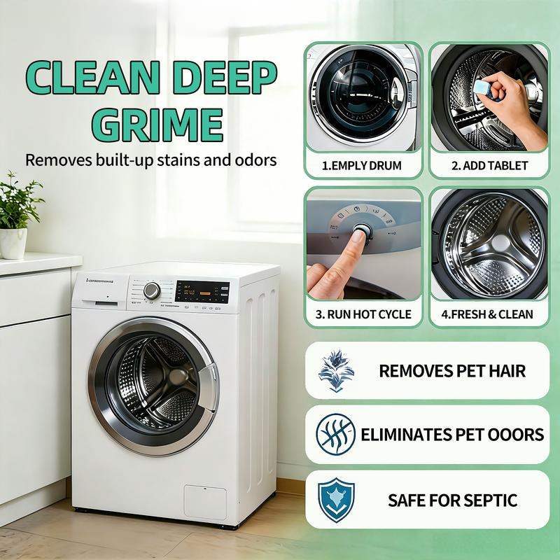 🔥Enjoy 49% OFF today--NESLEMY-E-Friendly Washing Machine Cleaner Tablets – Deep Clean Washer Odors, Residue & Pet Hair Buildup-RH