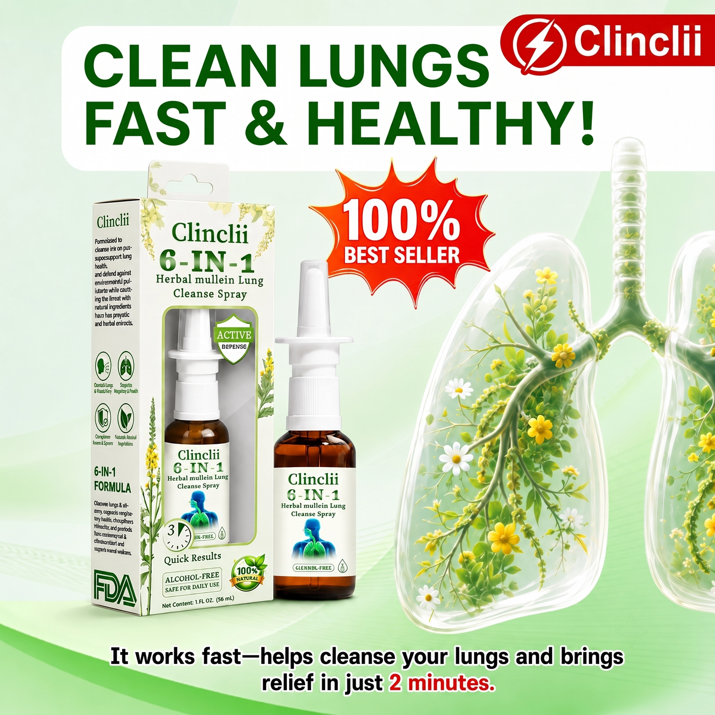 🔥Enjoy 49% OFF today--Clinclii 6-in-1 Herbal mullein Lung Cleanse Spray