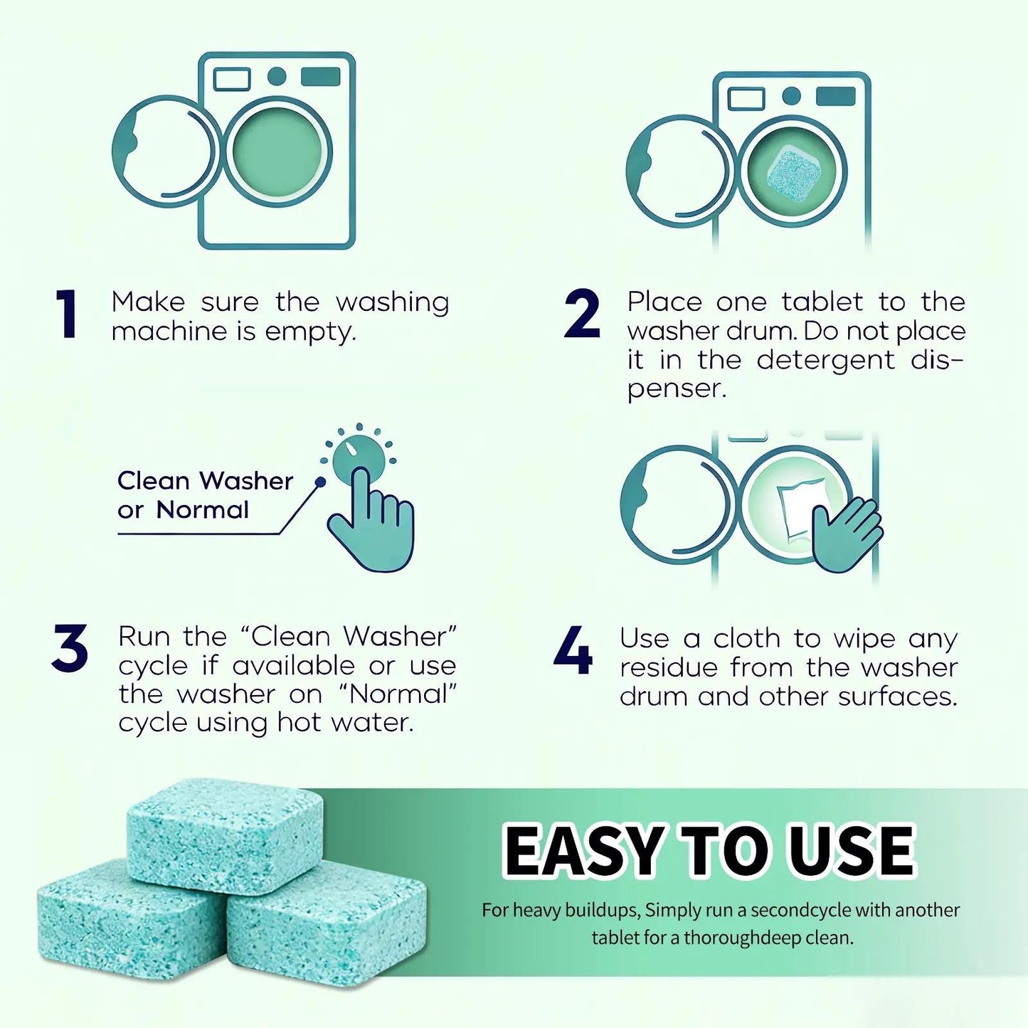 🔥Enjoy 49% OFF today--NESLEMY-E-Friendly Washing Machine Cleaner Tablets – Deep Clean Washer Odors, Residue & Pet Hair Buildup-RH