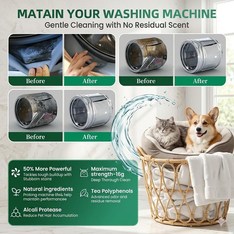 🔥Enjoy 49% OFF today--NESLEMY-E-Friendly Washing Machine Cleaner Tablets – Deep Clean Washer Odors, Residue & Pet Hair Buildup-RH
