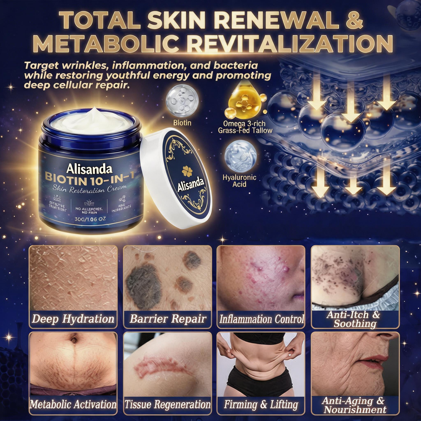 Made and Shipped from USA ✨Alisanda® Upgraded 2.0 Biotin 10-in-1 Skin Restoration Cream 🍀