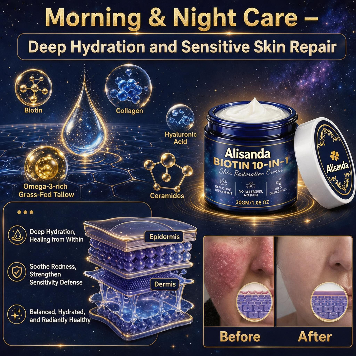 Made and Shipped from USA ✨Alisanda® Upgraded 2.0 Biotin 10-in-1 Skin Restoration Cream 🍀