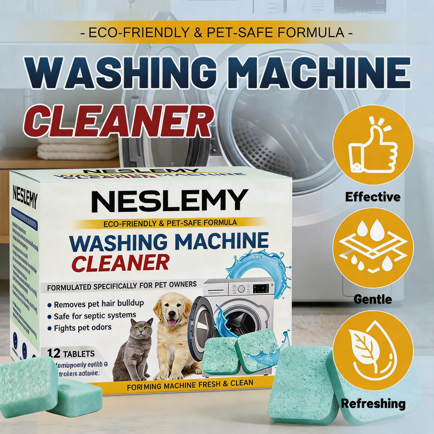 🔥Enjoy 49% OFF today--NESLEMY-E-Friendly Washing Machine Cleaner Tablets – Deep Clean Washer Odors, Residue & Pet Hair Buildup-RH